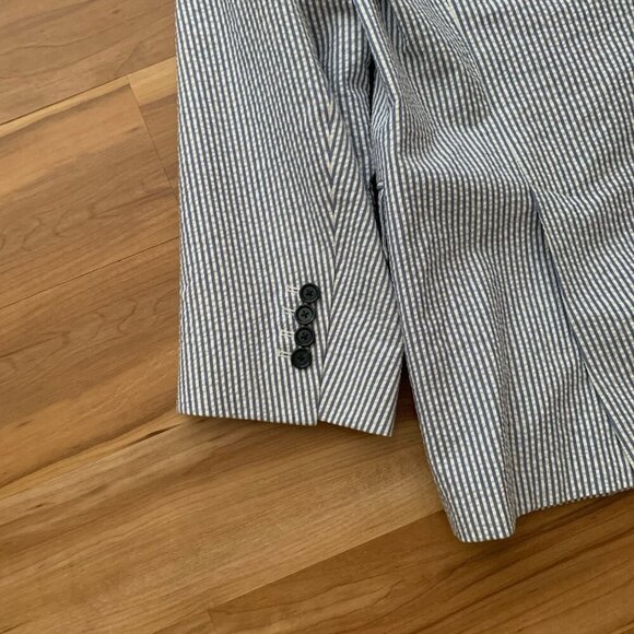 Hickey Freeman Seersucker Blazer Size 48 Regular Blue and White Striped - Picture 8 of 14